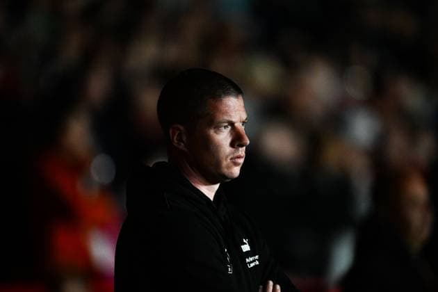 2nd October 2025; The City Ground, Nottingham, England; UEFA Europa League Football, Nottingham Forest versus Midtjylland; FC Midtjylland Head Coach Mike Tullberg watches the pyrotechnics before kick-off  GodfreyxPitt