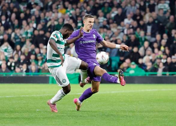 Celtic v S.C. Braga UEFA Europa League Gustaf Lagerbielke of S.C. Braga (right) clears the ball under pressure from Kelechi Iheanacho of Celtic during the UEFA Europa League match at Celtic Park, Glasgow UK Newspapers OUT Copyright: xFredxPalmerx FIL-22308-0117