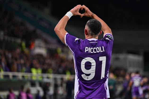 ACF Fiorentina s forward Roberto Piccoli celebrates after scoring a goal during ACF Fiorentina vs SK Sigma Olomouc, UEFA Conference League football match in Florence, Italy, October 02 2025  Copyright: xLisaxGuglielmi IPAxSportx xipa-agency.netx xx IPA_66057831 IPA_Agency_IPA66057831