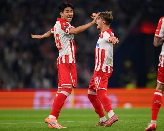 October 2, 2025, Porto, Porto, Portugal: VASILIJE KOSTOV from Red Star Belgrade FK seen celebrating his goal during the UEFA Europe League 2025 26 match between FC Porto and Red Star Belgrade FK on October 02, 2025 at EstoÂ¡dio do Dragao, Porto, Portugal Porto Portugal - ZUMAl192 20251002_zsp_l192_026 Copyright: xMiguelxLemosx