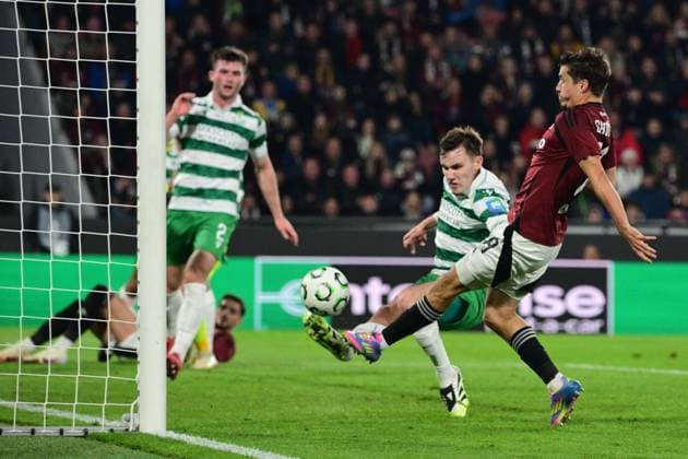 Lukas Sadilek (Sparta; right) scores (1:0) during the UEFA Conference League, first round match: AC Sparta Praha vs Shamrock Rovers, in Prague, Czech Republic, on October 2, 2025. (CTKxPhoto MichalxKamaryt) CTKPhotoP2025100208783  CTKPhotoP2025100208783