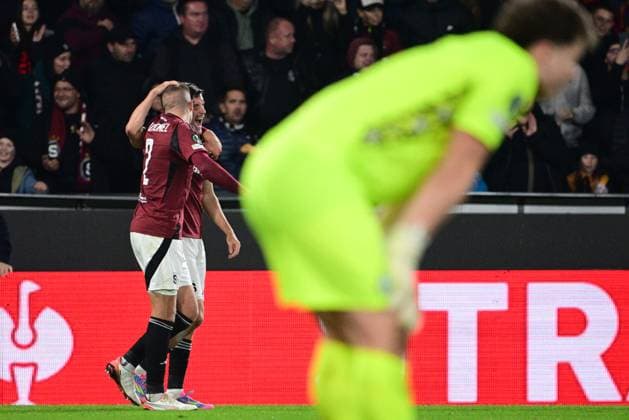 L-R Martin Suchomel and Lukas Sadilek (both Sparta) celebrate Suchomel s goal during the UEFA Conference League, first round match: AC Sparta Praha vs Shamrock Rovers, in Prague, Czech Republic, on October 2, 2025. (CTKxPhoto MichalxKamaryt) CTKPhotoP2025100208936  CTKPhotoP2025100208936