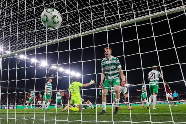 UEFA Europa Conference League Group Phase, Stadion Letna, Prague, Czech Republic 2 10 2025 Sparta Praha vs Shamrock Rovers Rovers Rory Gaffney reacts after his side concedes a second goal Rory Gaffney reacts after his side concedes a second goal 2 10 2025  Copyright: x INPHO RyanxByrnex RB4_5237