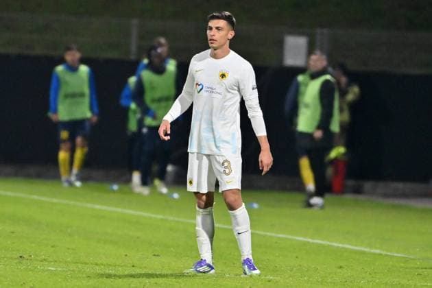 Celje, Slovenia, October 02nd 2025, Stavros Pilios of AEK Athens during the UEFA Conference League, League phase Matchday 1, between Celje (Slovenia) and AEK Athens (Greece) at Stadion Celje, Celje, Slovenia. (Photo by Igor Kupljenik Sports Press Photo) Copyright: xIgorxKupljenikx xSPPx Sportspressphoto_SPR36745