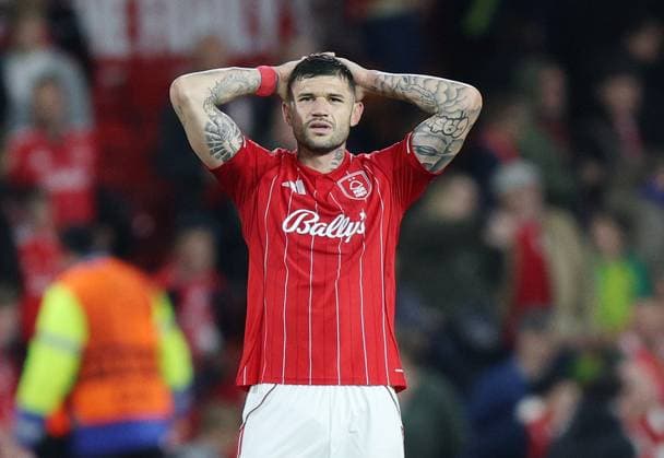 Nottingham, England, 2nd October 2025. Morato of Nottingham Forest dejected during the Nottingham Forest vs FC Midtjylland UEFA Champions League match at the City Ground, Nottingham. Picture credit should read: James Baylis Sportimage EDITORIAL USE ONLY. No use with unauthorised audio, video, data, fixture lists, club league logos or live services. Online in-match use limited to 120 images, no video emulation. No use in betting, games or single club league player publications. SPI_039_JB_NOT_MID SPI-4181-0037