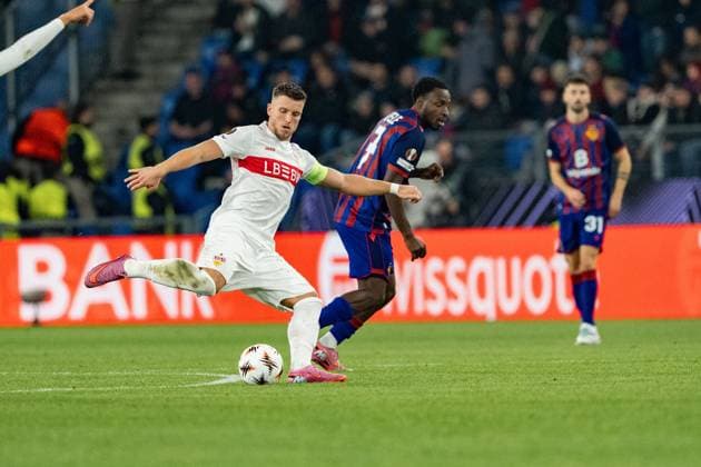 Schweiz: UEFA Europa League 2025 26, FC Basel 1893 vs VfB Stuttgart - St. Jakob-Park, Basel: Ermedin DemiroviÄ‡ (9 Stuttgart) in aktion Copyright: xKjetilxWaberx