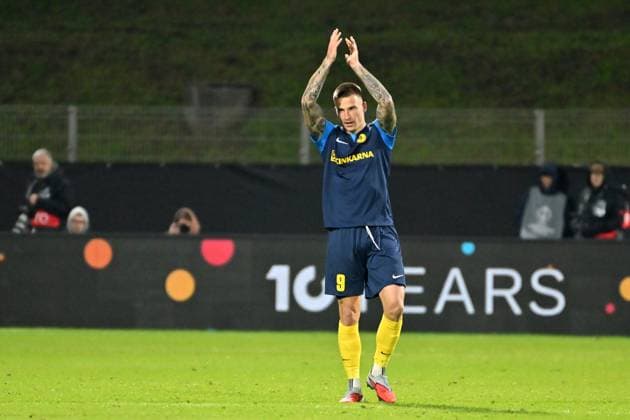 Celje, Slovenia, October 02nd 2025, Franko Kovacevic of Celje celebrate score during the UEFA Conference League, League phase Matchday 1, between Celje (Slovenia) and AEK Athens (Greece) at Stadion Celje, Celje, Slovenia. (Photo by Igor Kupljenik Sports Press Photo) Copyright: xIgorxKupljenikx xSPPx Sportspressphoto_SPR36763