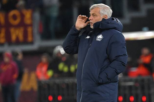Soccer, Europa League match, AS Roma v Lille Losc Lille coach Bruno Genesio react during the Europa League match between AS Roma v Lille at Olimpico stadium in Rome, Italy, Oct 02nd, 2025. Imago-Images Emmefoto Copyright: xImago-Images Emmefotox