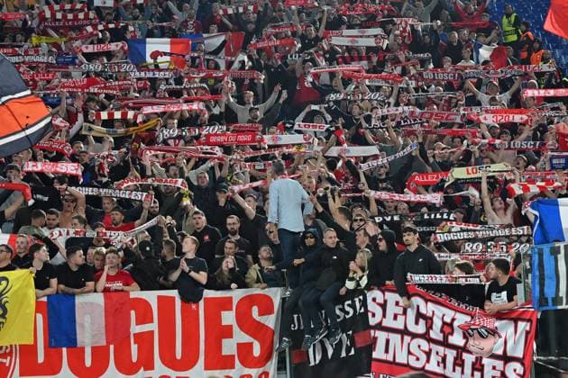 Soccer, Europa League match, AS Roma v Lille Lille fans during the Europa League match between AS Roma v Lille at Olimpico stadium in Rome, Italy, Oct 02nd, 2025. Imago-Images Emmefoto Copyright: xImago-Images Emmefotox