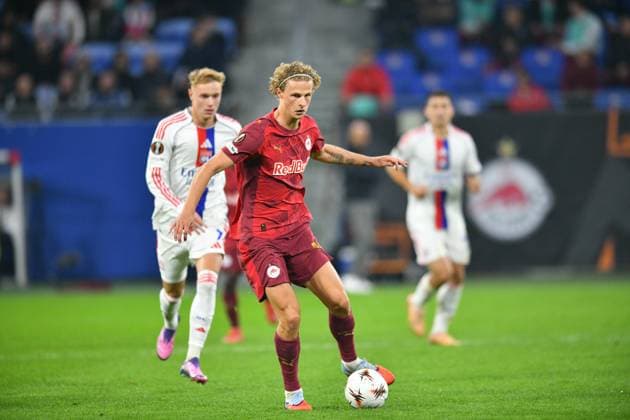 Sports : FOOTBALL - EUROPA LEAGUE - LYON v SALZBURG Maurits Kjaergaard of RB Salzburg during the UEFA Europa League, League phase, Matchday 2 football match between Olympique Lyonnais and RB Salzburg on 2 October 2025 at Groupama Stadium in DÃ cines-Charpieu near Lyon, France - Photo Cyril Lestage DÃ cines-CharpieuFrance  Copyright: xCyrilxLestagex
