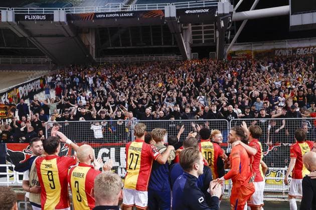 ATHENS , 02-10-2025 , Olympic Athletic Center of Athens Spyros Louis , season 2025 2026 , UEFA Europa League League phase . match between Panathinaikos and Go Ahead Eagles, final result 1-2. Picture shows celebration after the match by players GA Eagles Panathinaikos - Go Ahead Eagles  x31328744x Copyright:
