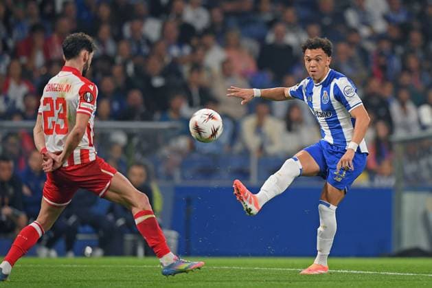2nd October 2025; Dragao Stadium, Porto, Portugal: UEFA Europa League 2025 2026, FC Porto versus Red Star Belgrade; Pepe of FC Porto passes the ball away from Tiknizyan  DanielxCastro