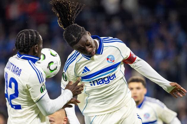 SLOVAN BRATISLAVA - STRASBOURG Abdoul Ouattara, Ismael Doukoure of Strasbourg during league phase of UEFA Conference league football match between SK Slovan Bratislava and RC Strasbourg Alsace. Bratislava, Slovakia, October 02, 2025. Copyright: xx 080A0911