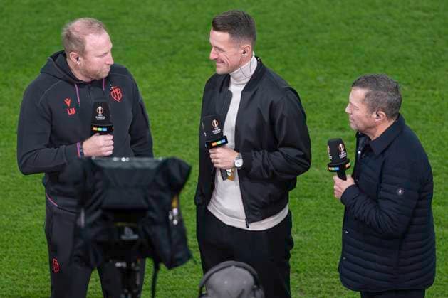 V.l.n.r. Trainer Ludovic Magnin, FCB, Sportdirektor Christian Gentner, VfB, Lothar Matthäus, FC Basel - VfB Stuttgart, Europa League, Fussball, 02.10.2025
