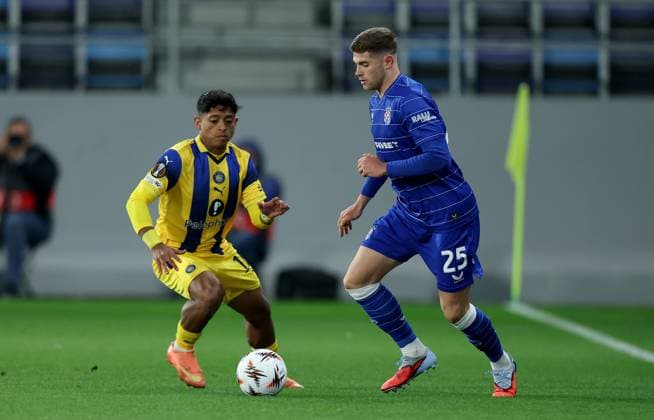 Maccabi Tel-Aviv v Dinamo Zagreb, UEFA Europa League season 2025 2026, round 2 Dinamo s Moris Valinic during UEFA Europa League football match beetween Maccabi Tel-Aviv and GNK Dinamo Zagreb on October 2. 2025. in Backa Topola, Serbia. Backa Topola Serbia Copyright: xPedjaxMilosavljevic STARSPORTx