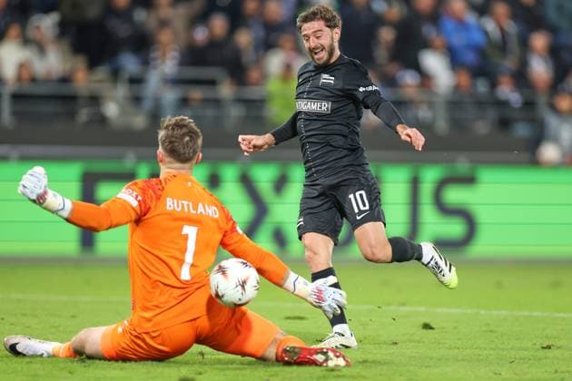 UEFA Europa League: SK Sturm Graz vs. Rangers FC, 02.10.2025 UEFA Europa League Spiel zwischen SK Sturm Graz und Rangers FC. Spannung, Emotionen und Fußball auf höchstem europäischen Niveau. Das Bild zeigt Torschütze Otar Kiteishvili (STU). Copyright: xBEAUTIFULxSPORTS Rainerx