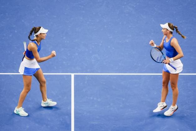 BEIJING, CHINA - OCTOBER 03: Tereza Mihalikova of Slovakia and Olivia Nicholls of Great Britain react in the Women s Doubles Quarterfinal match against Hsieh Su-wei of Chinese Taipei and Jelena Ostapenko of Latvia on day 12 of the 2025 China Open at the National Tennis Center on October 3, 2025 in Beijing, China.  Copyright: xVCGx 111594807235