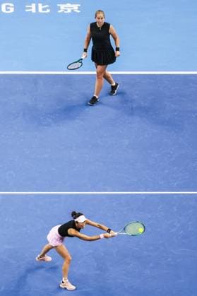 BEIJING, CHINA - OCTOBER 03: Hsieh Su-wei of Chinese Taipei and Jelena Ostapenko of Latvia compete in the Women s Doubles Quarterfinal match against Tereza Mihalikova of Slovakia and Olivia Nicholls of Great Britain on day 12 of the 2025 China Open at the National Tennis Center on October 3, 2025 in Beijing, China.  Copyright: xVCGx 111594807259