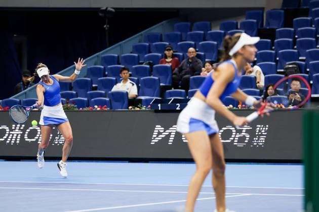 BEIJING, CHINA - OCTOBER 03: Tereza Mihalikova of Slovakia and Olivia Nicholls of Great Britain compete in the Women s Doubles Quarterfinal match against Hsieh Su-wei of Chinese Taipei and Jelena Ostapenko of Latvia on day 12 of the 2025 China Open at the National Tennis Center on October 3, 2025 in Beijing, China.  Copyright: xVCGx 111594804521