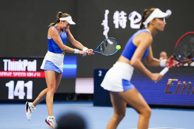 BEIJING, CHINA - OCTOBER 03: Tereza Mihalikova of Slovakia and Olivia Nicholls of Great Britain compete in the Women s Doubles Quarterfinal match against Hsieh Su-wei of Chinese Taipei and Jelena Ostapenko of Latvia on day 12 of the 2025 China Open at the National Tennis Center on October 3, 2025 in Beijing, China.  Copyright: xVCGx 111594805257