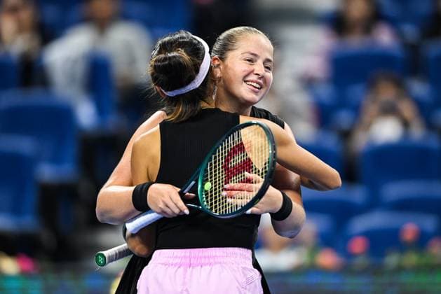 BEIJING, CHINA - OCTOBER 03: Hsieh Su-wei of Chinese Taipei and Jelena Ostapenko of Latvia compete in the Women s Doubles Quarterfinal match against Tereza Mihalikova of Slovakia and Olivia Nicholls of Great Britain on day 12 of the 2025 China Open at the National Tennis Center on October 3, 2025 in Beijing, China.  Copyright: xVCGx 111594811942