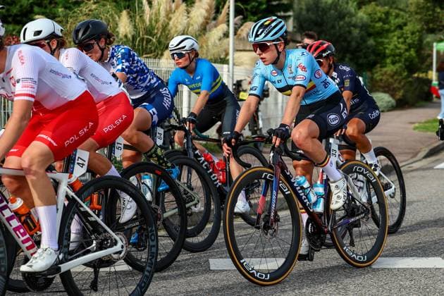 Belgium Emma Siegers pictured in action during the 85,7 km Women U23 Road Race at the UEC road European cycling championships, France on Friday 03 October 2025. The European cycling championships Drome-Ardeche takes place from 1 to 5 October, France. DAVIDxPINTENS  x135963017x