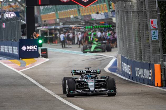 Formel 1 GP Singapur. Freitag, 03.10.2025 George Russell 63, Mercedes-AMG Petronas F1 Team; Formel 1 GP Singapur. Freitag, 03.10.2025 Copyright: xBEAUTIFULxSPORTS Erlhofx