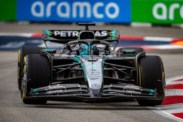 Formel 1 GP Singapur. Freitag, 03.10.2025 George Russell 63, Mercedes-AMG Petronas F1 Team; Formel 1 GP Singapur. Freitag, 03.10.2025 Copyright: xBEAUTIFULxSPORTS Erlhofx