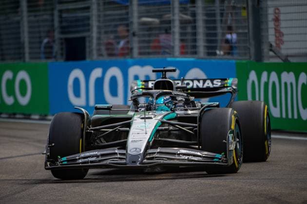 Formel 1 GP Singapur. Freitag, 03.10.2025 George Russell 63, Mercedes-AMG Petronas F1 Team; Formel 1 GP Singapur. Freitag, 03.10.2025 Copyright: xBEAUTIFULxSPORTS Erlhofx