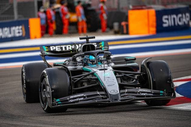 Formel 1 GP Singapur. Freitag, 03.10.2025 George Russell 63, Mercedes-AMG Petronas F1 Team; Formel 1 GP Singapur. Freitag, 03.10.2025 Copyright: xBEAUTIFULxSPORTS Erlhofx