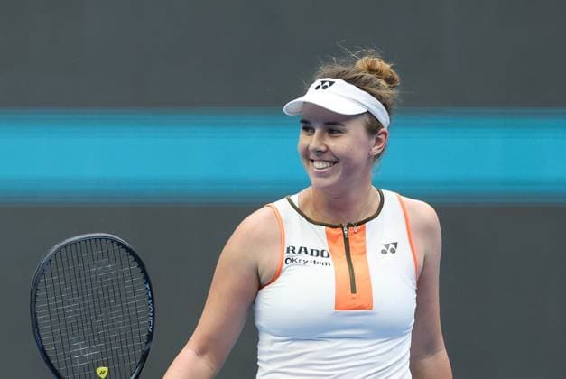 (251003) -- BEIJING, Oct. 3, 2025 -- Linda Noskova reacts after winning the women s singles quarterfinal match between Linda Noskova of the Czech Reoublic and Sonay Kartal of Britain at 2025 China Open tennis tournament in Beijing, China, Oct. 3, 2025. (Photo by Xinhua) (SP)CHINA-BEIJING-TENNIS-CHINA OPEN-WOMEN S SINGLES-QUARTERFINAL (CN) MaxZihan 