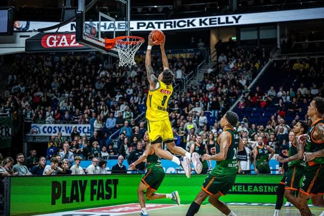 Basketball Berlin 03.10.2025 Saison 2025 2026 EasyCredit BBL 1. Bundesliga Hauptrunde Alba Berlin - VET-CONCEPT Gladiators Trier Rejean Ellis (Alba Berlin, No.08)