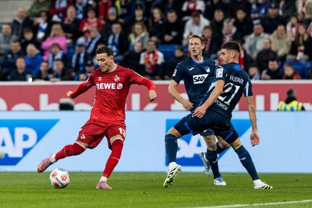 1. Fußball Bundesliga: TSG 1899 Hoffenheim - 1. FC Köln; 03.10.2025 Said El Mala (1. FC Köln, 13) schießt das 0:1, Tor 1. Fußball Bundesliga, TSG 1899 Hoffenheim - 1. FC Köln, Sinsheim, PREZERO Arena am 03.10.2025 DFL REGULATIONS PROHIBIT ANY USE OF PHOTOGRAPHS AS IMAGE SEQUENCES AND OR QUASI-VIDEO. Copyright: xBEAUTIFULxSPORTS Wunderlx