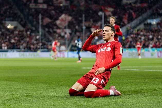 1. Fußball Bundesliga: TSG 1899 Hoffenheim - 1. FC Köln; 03.10.2025 Jubel zum 0:1 durch Said El Mala (1. FC Köln, 13), Tor, Torjubel 1. Fußball Bundesliga, TSG 1899 Hoffenheim - 1. FC Köln, Sinsheim, PREZERO Arena am 03.10.2025 DFL REGULATIONS PROHIBIT ANY USE OF PHOTOGRAPHS AS IMAGE SEQUENCES AND OR QUASI-VIDEO. Copyright: xBEAUTIFULxSPORTS Wunderlx