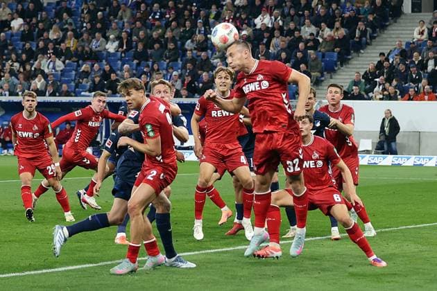 03.10.2025, xrekx, Fussball 1.Bundesliga, TSG 1899 Hoffenheim - 1.FC Köln v.l. Kristoffer Lund (1.FC Koeln) (DFL DFB REGULATIONS PROHIBIT ANY USE OF PHOTOGRAPHS as IMAGE SEQUENCES and or QUASI-VIDEO) Sinsheim