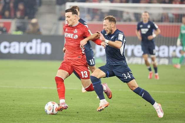 03.10.2025, xtvx, Fussball 1.Bundesliga, TSG 1899 Hoffenheim - 1.FC Köln v.l. Zweikampf, Duell, duel, tackle, compete Said El Mala (1. FC Koeln) Vladimir Coufal (TSG 1899 Hoffenheim) (DFL DFB REGULATIONS PROHIBIT ANY USE OF PHOTOGRAPHS as IMAGE SEQUENCES and or QUASI-VIDEO) Sinsheim