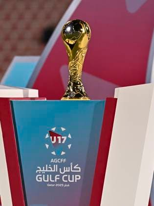 UNITED ARAB EMIRATES V SAUDI ARABIA ,FINAL U-17 GULF CUP QATAR 2025 The winner s trophy is displayed after the Arab Gulf Cup Football Federation (AGCFF) U-17 Gulf Cup Qatar 2025 final football match between United Arab Emirates and Saudi Arabia at Grand Hamad Stadium in Doha, Qatar, on October 3, 2025. DOHA Qatar Copyright: xNOUSHADx