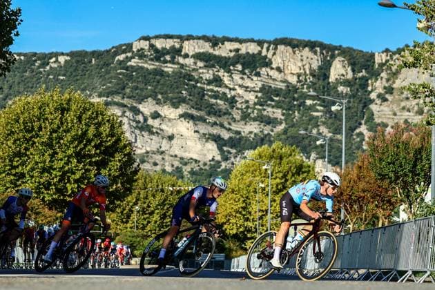 Belgian Milan Donie pictured in action during the Men U23 Road Race at the UEC road European cycling championships, a 121,1 km track in Loriol-sur-Drome, France on Saturday 04 October 2025. The European cycling championships Drome-Ardeche takes place from 1 to 5 October, France. DAVIDxPINTENS  x136038596x