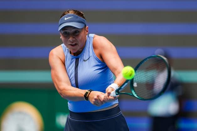 BEIJING, CHINA - OCTOBER 04: Amanda Anisimova of the United States returns a shot in the Women s Singles Semifinal match against Coco Gauff of the United States on day 13 of the 2025 China Open at the National Tennis Center on October 4, 2025 in Beijing, China.  Copyright: xVCGx 111595017936