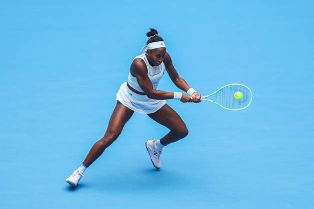 BEIJING, CHINA - OCTOBER 04: Coco Gauff of the United States returns a shot in the Women s Singles Semifinal match against Amanda Anisimova of the United States on day 13 of the 2025 China Open at the National Tennis Center on October 4, 2025 in Beijing, China.  Copyright: xVCGx 111595015920