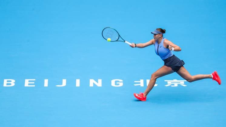 BEIJING, CHINA - OCTOBER 04: Amanda Anisimova of the United States returns a shot in the Women s Singles Semifinal match against Coco Gauff of the United States on day 13 of the 2025 China Open at the National Tennis Center on October 4, 2025 in Beijing, China.  Copyright: xVCGx 111595015870