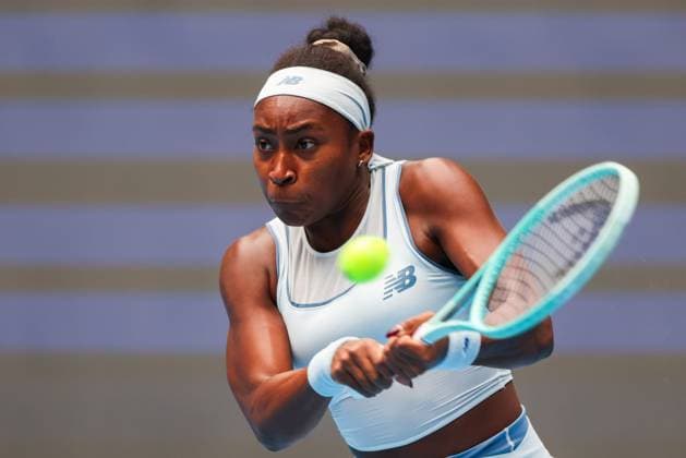 BEIJING, CHINA - OCTOBER 04: Coco Gauff of the United States returns a shot in the Women s Singles Semifinal match against Amanda Anisimova of the United States on day 13 of the 2025 China Open at the National Tennis Center on October 4, 2025 in Beijing, China.  Copyright: xVCGx 111595013780