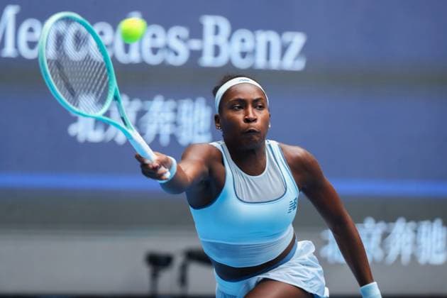 BEIJING, CHINA - OCTOBER 04: Coco Gauff of the United States returns a shot in the Women s Singles Semifinal match against Amanda Anisimova of the United States on day 13 of the 2025 China Open at the National Tennis Center on October 4, 2025 in Beijing, China.  Copyright: xVCGx 111595018797
