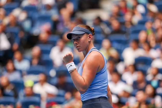 BEIJING, CHINA - OCTOBER 04: Amanda Anisimova of the United States reacts in the Women s Singles Semifinal match against Coco Gauff of the United States on day 13 of the 2025 China Open at the National Tennis Center on October 4, 2025 in Beijing, China.  Copyright: xVCGx 111595019994