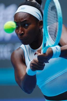 BEIJING, CHINA - OCTOBER 04: Coco Gauff of the United States returns a shot in the Women s Singles Semifinal match against Amanda Anisimova of the United States on day 13 of the 2025 China Open at the National Tennis Center on October 4, 2025 in Beijing, China.  Copyright: xChinaxNewsxServicex 111595031126