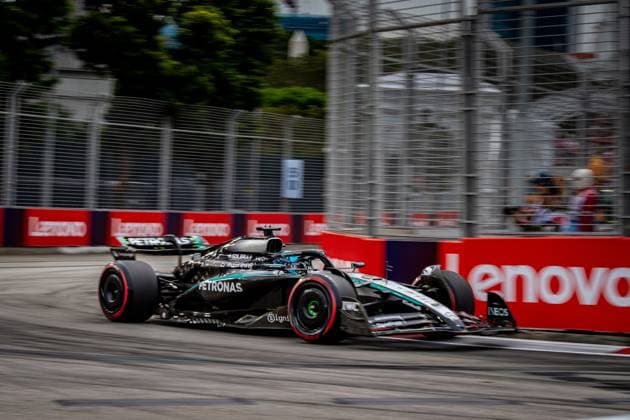 Formel 1 GP Singapur. Samstag, 04.10.2025 George Russell 63, Mercedes-AMG Petronas F1 Team; Formel 1 GP Singapur. Samstag, 04.10.2025 Copyright: xBEAUTIFULxSPORTS Erlhofx