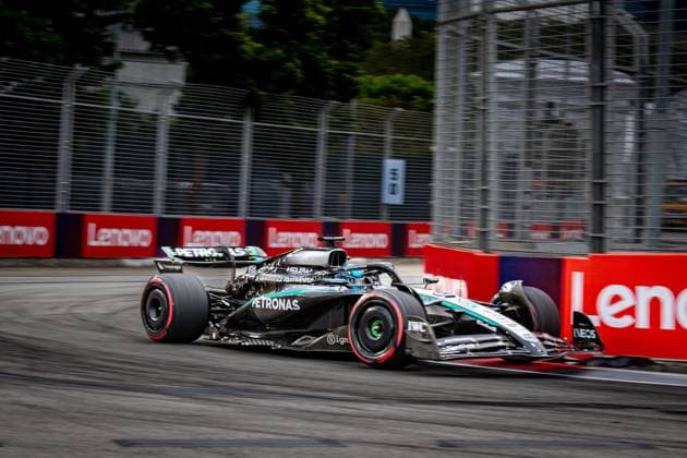 Formel 1 GP Singapur. Samstag, 04.10.2025 George Russell 63, Mercedes-AMG Petronas F1 Team; Formel 1 GP Singapur. Samstag, 04.10.2025 Copyright: xBEAUTIFULxSPORTS Erlhofx