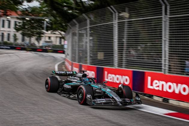Formel 1 GP Singapur. Samstag, 04.10.2025 George Russell 63, Mercedes-AMG Petronas F1 Team; Formel 1 GP Singapur. Samstag, 04.10.2025 Copyright: xBEAUTIFULxSPORTS Erlhofx