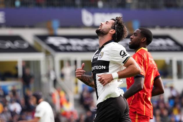Parma s Patrick Cutrone reacts during the Serie A soccer match between Parma and Lecce at Ennio Tardini Stadium in Parma, North Italy, Saturday, October 4, 2025. Soccer  Copyright: xMassimoxPaolone LaPressex