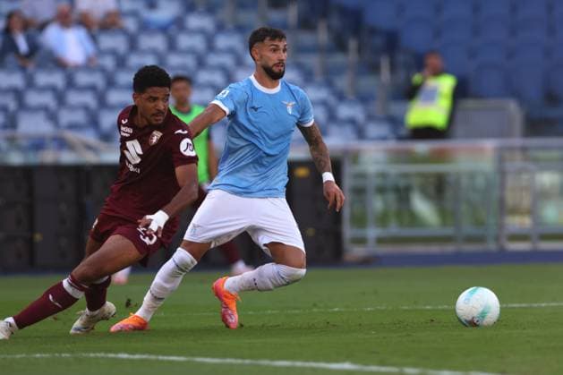 Football: Serie A Enilive 2025-2026 match SS Lazio and Torino FC Rome, Italy - October 4, 2025: Saul Coco of Torino, Valentin Castellanos of Lazio seen in action during the Serie A Enilive 2025-2026 football match between SS Lazio and Torino FC at Olympic Stadium rome olympic stadium italy italy Copyright: xmarcoxiacobucci